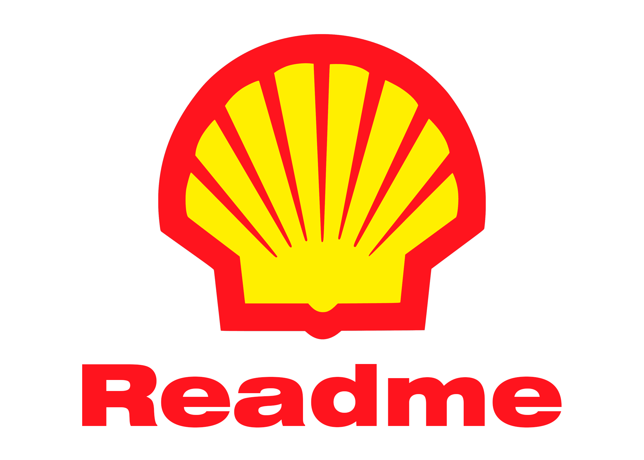 The Shell oil company's logo, with Readme written in place of the wordmark