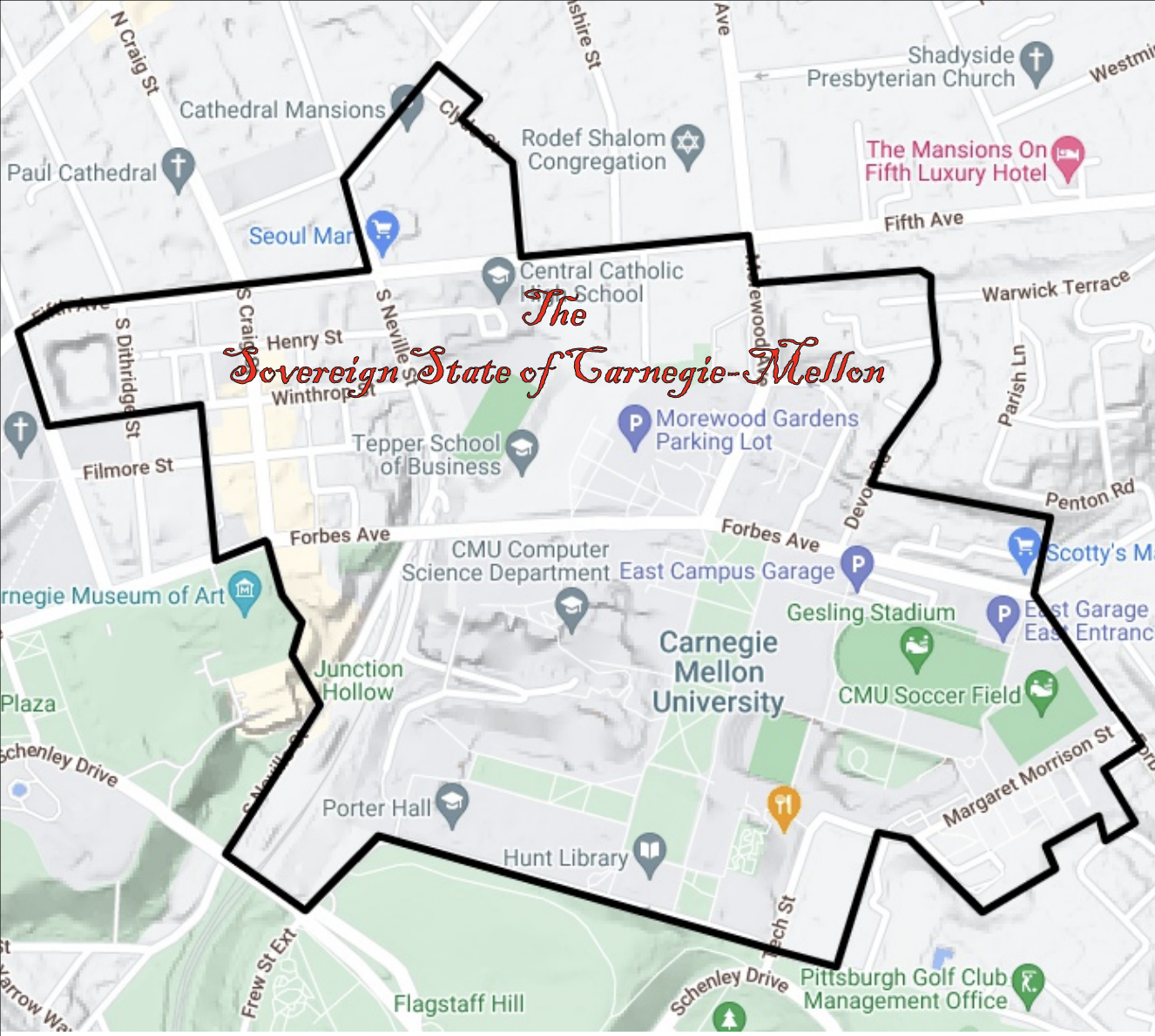 A map of the borders of the newly-seceded Carnegie-Mellon Republic