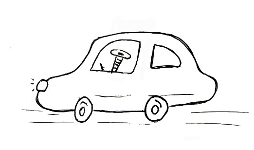 An illustration of a phillips-head screw driving a car.