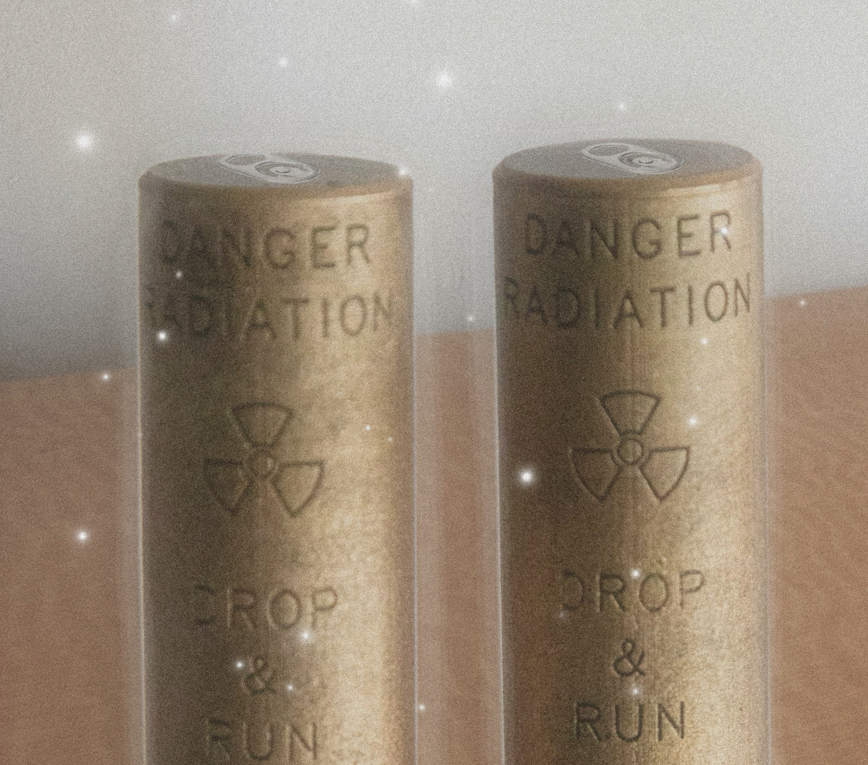 Cobalt-60 rods labeled "drop and run", with radiation artifacts on the image.